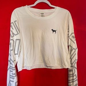 Pink Victorias Secret white long sleeve crop top size L